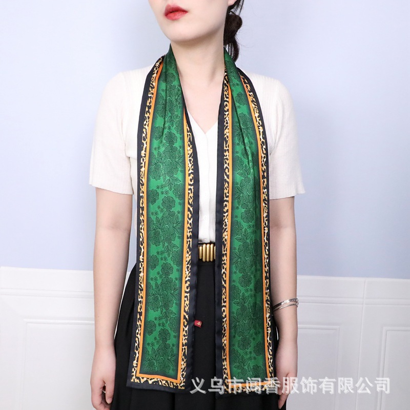 Light Luxury Brands Silk Scarf Hair Band Women's Double-Sided Elegant Long Soft Decorative Ribbon Small Scarf Brocade Satin Bandage New