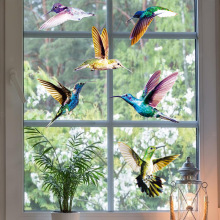 跨境炫彩蜂鸟图案玻璃窗贴 PVC双面印刷静膜电贴纸窗门装饰贴纸