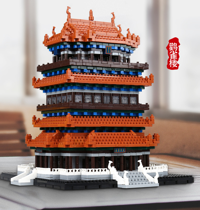 兼容乐高积木微小颗粒拼装创意益智玩具天安门黄鹤楼街景建筑系列