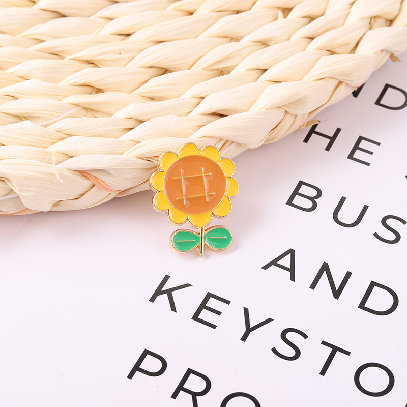 欧美爆款植物系列合金徽章小清新简约向日葵滴油胸针配饰现货批发