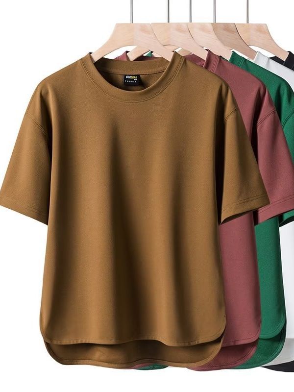 Summer Clothing Short Sleeve T-shirt Men's Simplicity Leisure Pullover Half-Sleeve plus Size Top Solid Color round Neck All-Matching Trendy T