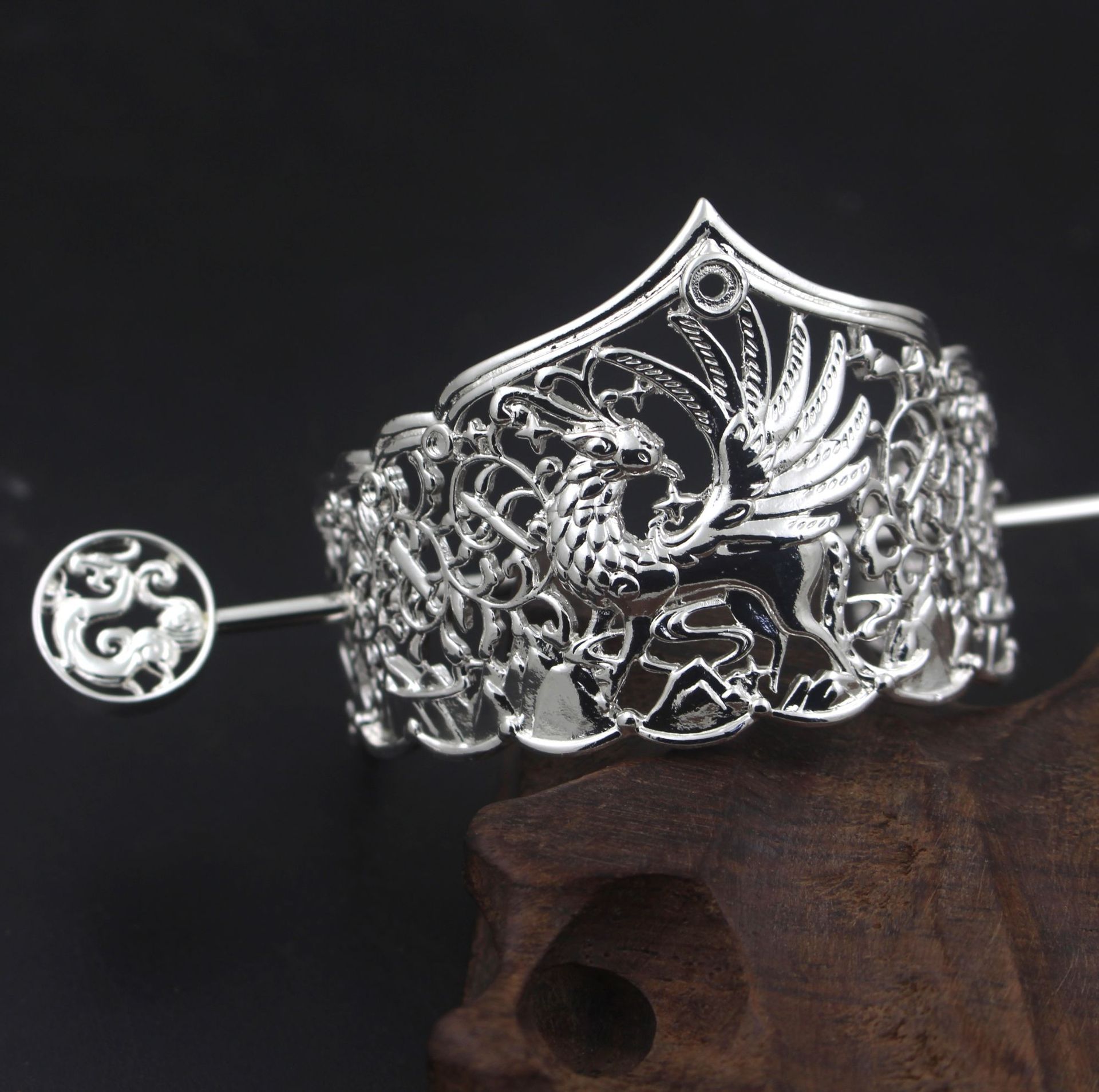 古风铸铜凤凰发冠 男士头冠古装影视道具diy材料配件60*45mm