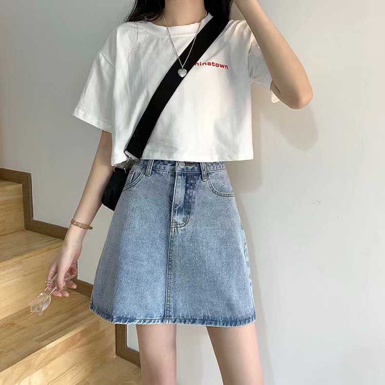牛仔半身裙女夏季2022春夏款新款韩版高腰小个子a字裙短裙子夏天