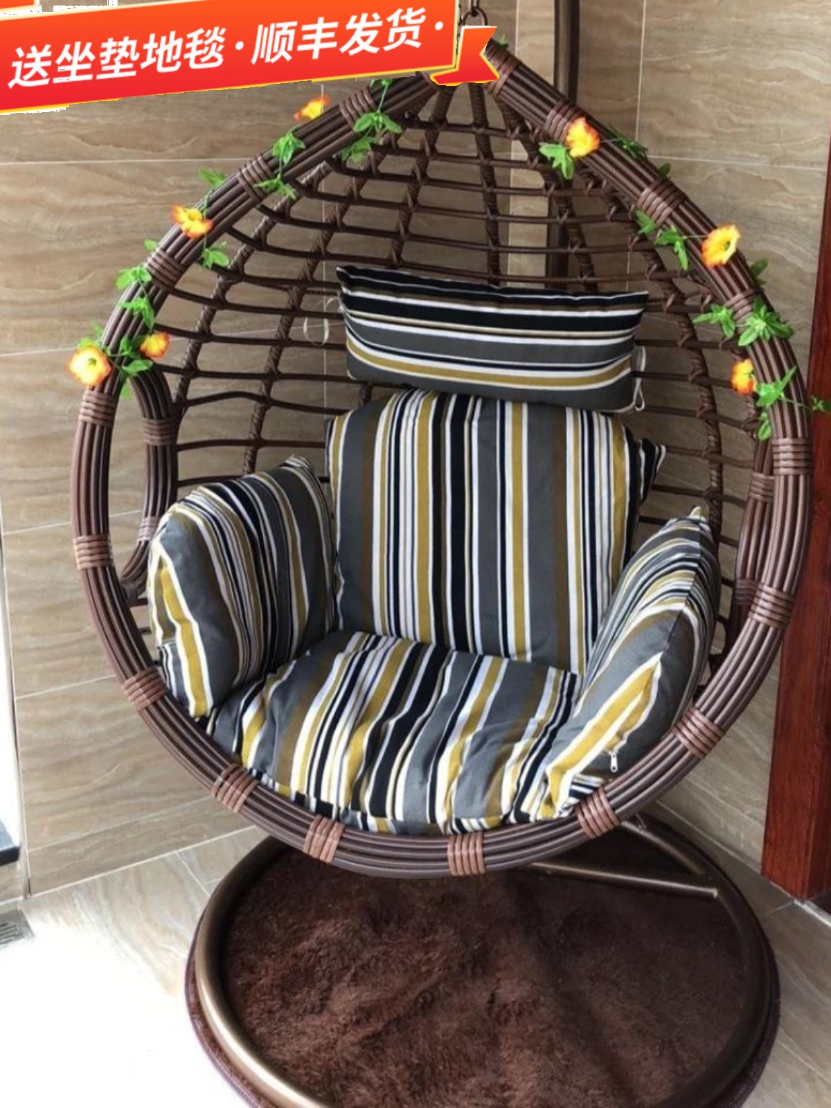 圆形吊篮室内户外摇椅秋千藤椅成人鸟巢吊椅儿童摇篮吊兰椅子粗藤