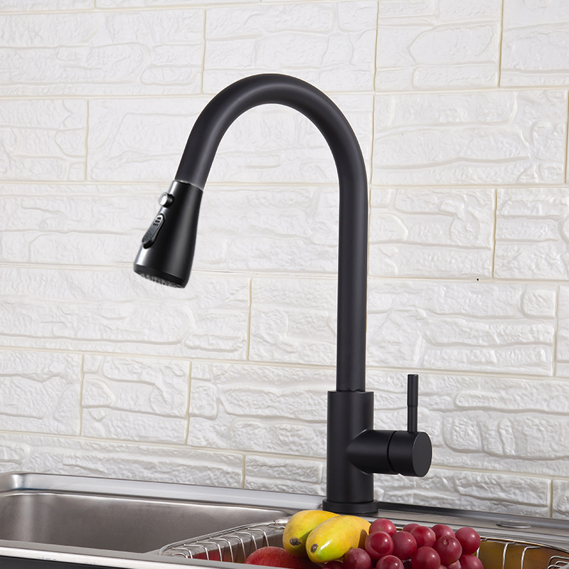 Cross-Border 304 Kitchen Pull-out Faucet Retractable Universal Rotating Washing Basin Faucet Hot and Cold Faucet