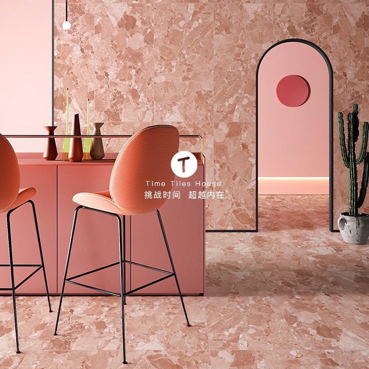 粉色大颗粒水磨石瓷砖600x1200 粗犷重纹理工装服装店地砖背景墙