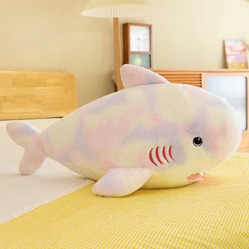 Cross-Border Camouflage Shark Throw Pillow Plush Toy Creative Color Shark Doll Doll Wholesale Prize Claw Doll Gift