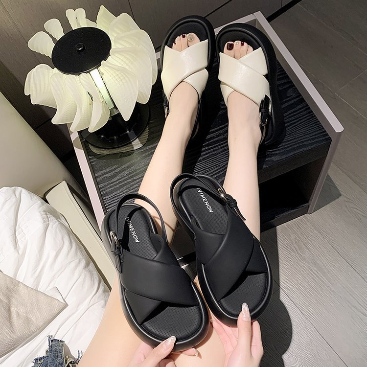 Women's Sandals 2023 Summer New Women's Shoes Thick Bottom Fairy Style Roman Style Shoes Women's Outdoor Soft Bottom Sandals