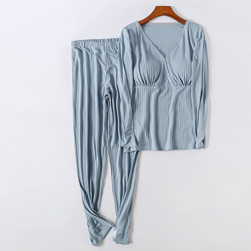 Large Size Confinement Clothing Maternity Clothes Cross Long Sleeves Modal Sunken Stripe Homewear Pajamas Pajama Pants Suit Factory Wholesale