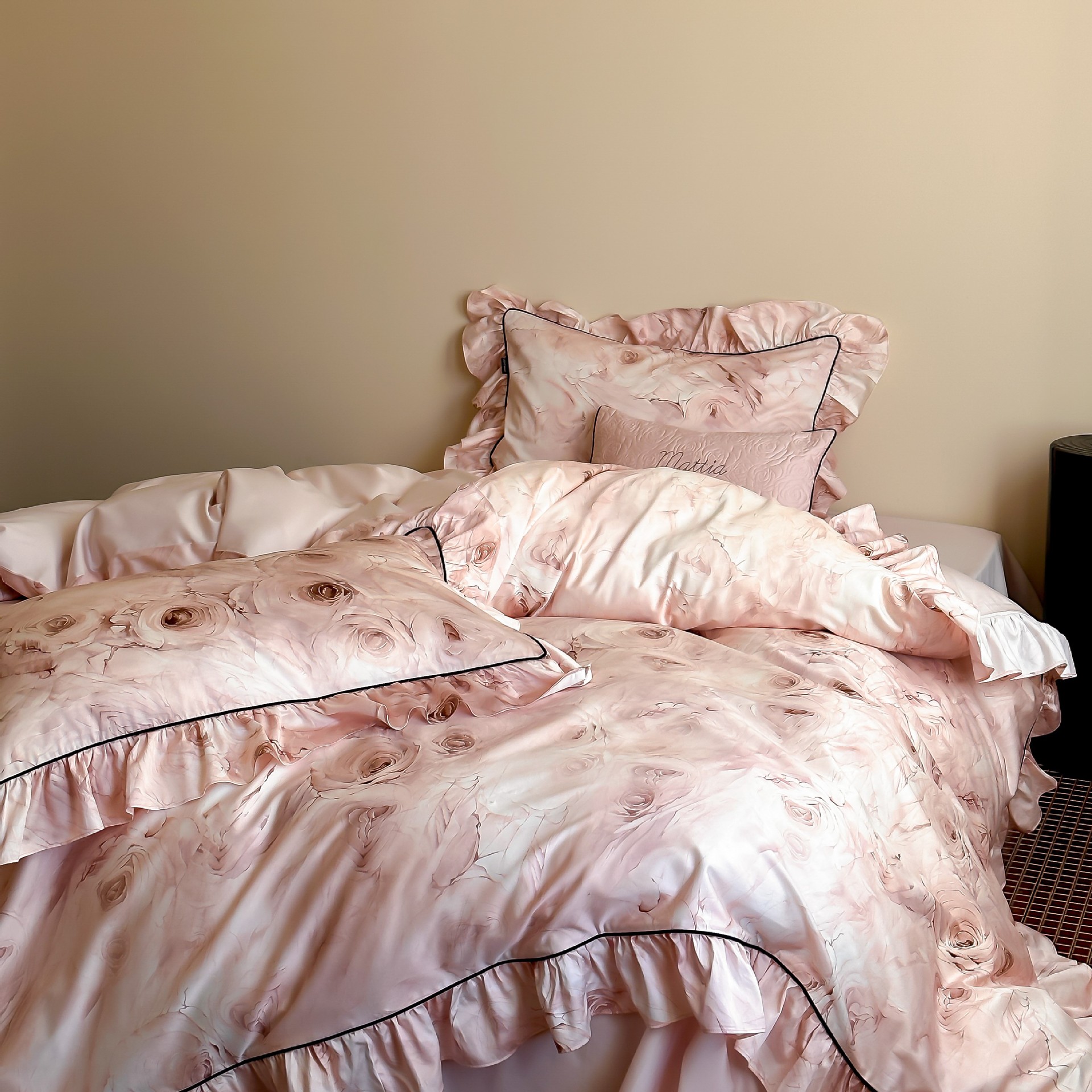 复古风荷叶边床上四件套全棉纯棉床单被套数码印花法式床上用品