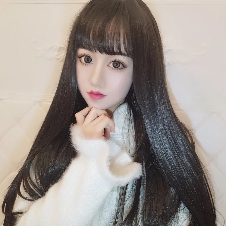 空气刘海长直发假发甜美女发型自然逼真韩国清新薄刘海黑色长发套