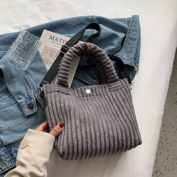 Casual Simple Corduroy Small Handbags Women's Bag 2021 New Trendy Autumn and Winter Leisure Shoulder Crossbody Tote Bag