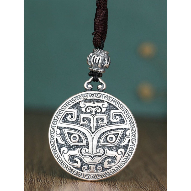 双面款貔貅纯银吊坠复古霸气饕餮男六字真言足银项链挂坠车钥匙扣