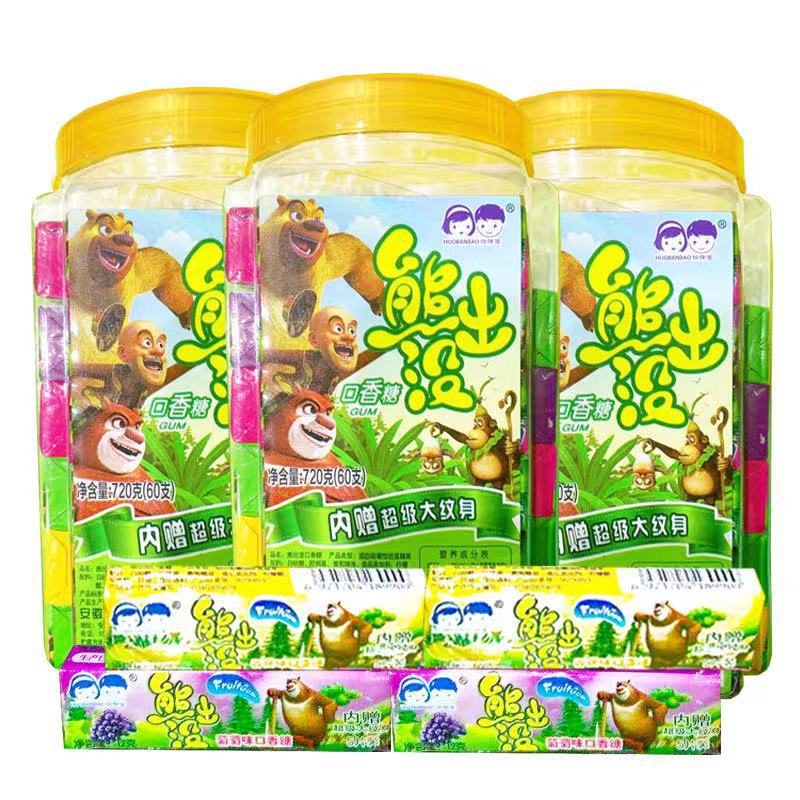 儿童创意卡通熊出没贴画口香糖泡泡糖8090后儿童糖果小孩休闲零食