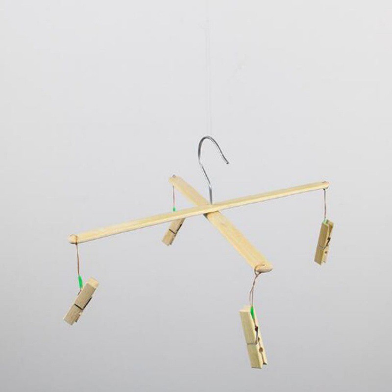 超值10个装竹制袜架衣架4个夹子晾衣架多用裤架十字竹裤夹 送夹子