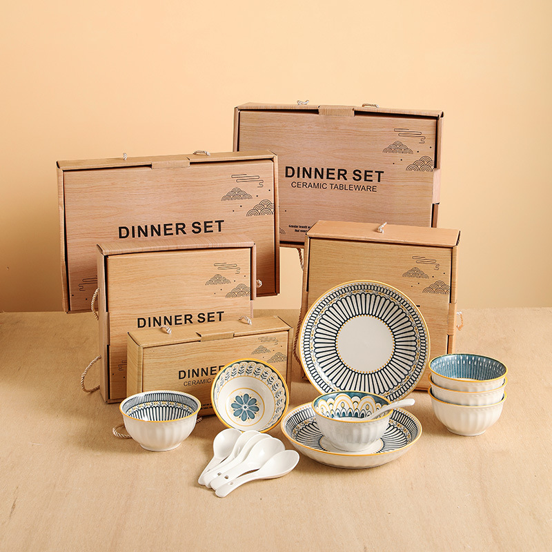 clear japanese style porcelain bowl plate chopsticks tableware gift box set movable hand mixing gift tableware