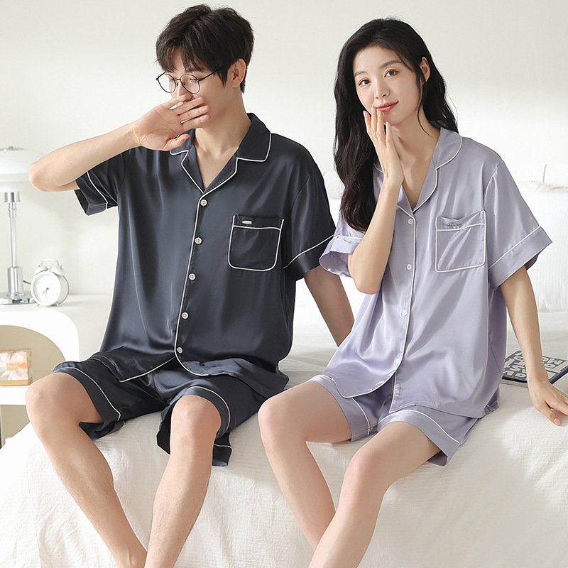 情侣睡衣夏款短袖冰丝情侣装男女士高级感丝绸夏季简约家居服套装