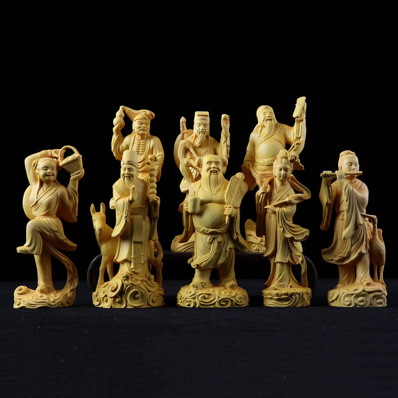 黄杨木雕刻八仙过海家居客厅装饰古典摆件实木人物仙女送礼祝寿