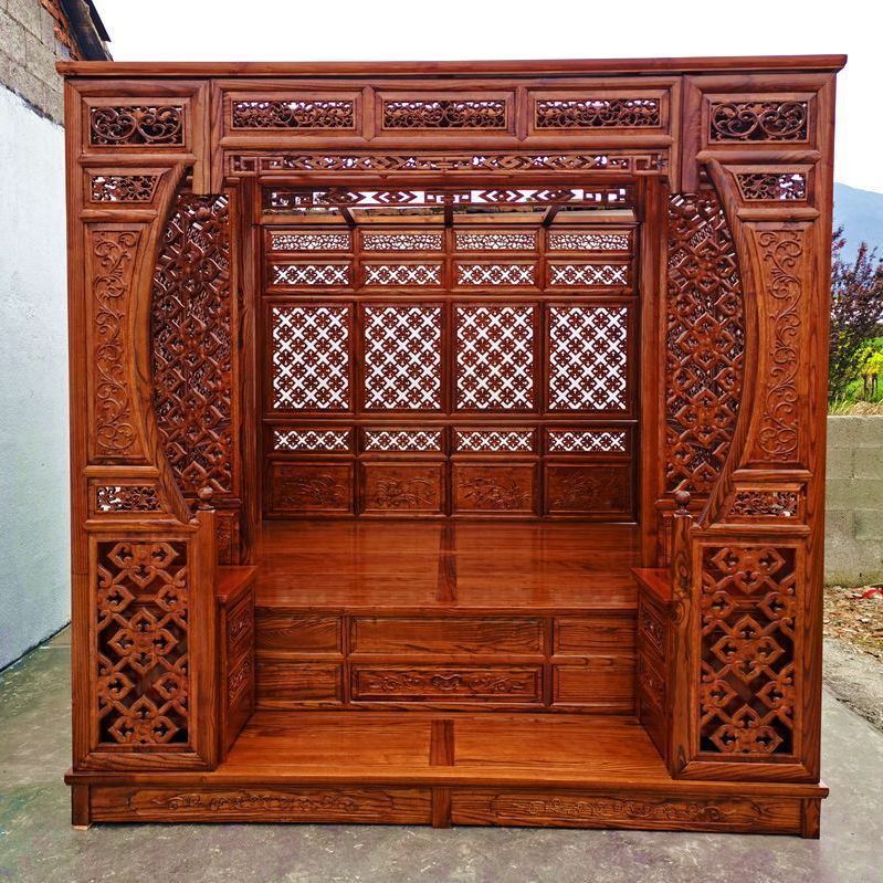 千工拔步床架子床月洞床踏步床古典宫廷床清明古代家具老式榆木床