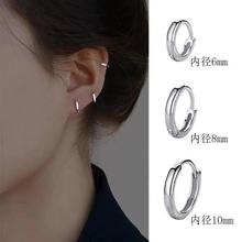 S925银简约几何光面耳圈养耳洞小众高级感锆石耳扣免摘潮耳饰品