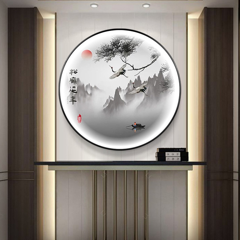 Round Led Home with Light Entrance Painting New Chinese Landscape Tea Room Study Hanging Painting Aisle Corridor Mural