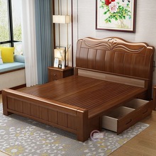 厂家直销主卧1.8米双人床实木床1.5米高箱床储物床1.2米木床