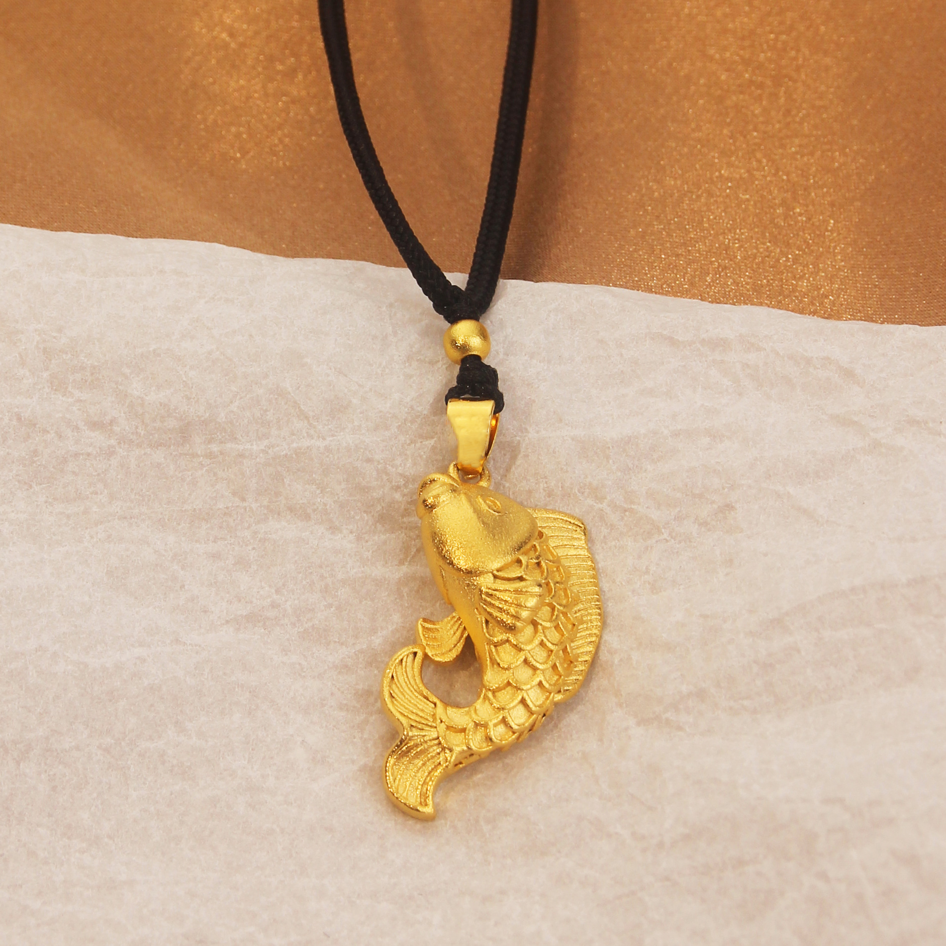 古法沙金金色鲤鱼挂坠年年有鱼项链毛衣链古典风大鱼海棠配饰