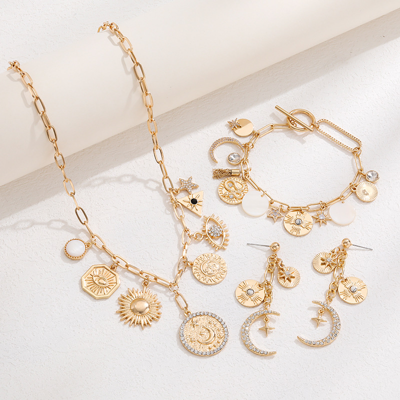 24 new european and american original design ancient coin pendant female starry sky magic necklace bracelet earrings set export