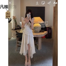 F壹1时尚小飞袖白色连衣裙女设计感2024夏季仙女公主海边度假沙滩