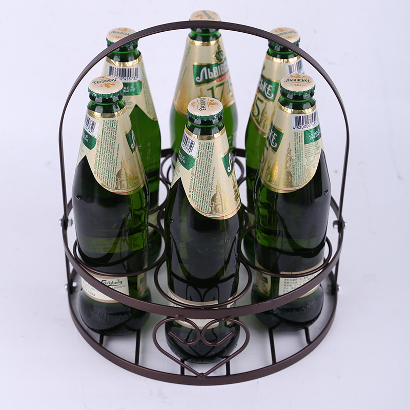 Factory Processing Iron Beer Rack Drink Holder Beer Cabas Portable Basket Ktv round 7 Bottles Portable Wine Rack