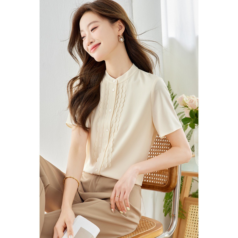 气质立领短袖衬衫女夏季新款女士衬衣休闲洋气小衫上衣夏-阿里巴巴