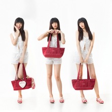 泰国小众设计情人系列套包子母包托特帆布包红白拼色单肩手提女包