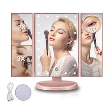 新款led化妆镜化妆镜带三面折叠灯镜亚马逊触摸调光镜补光镜
