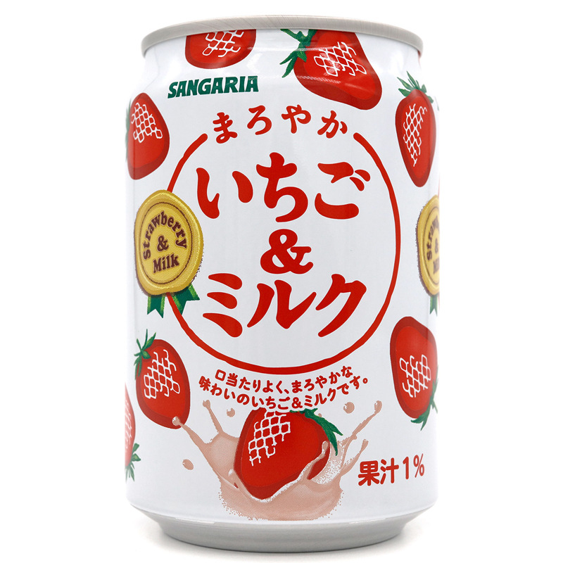 日本进口三佳利草莓味牛奶饮料果汁牛乳易拉罐铝罐275ml整箱批发