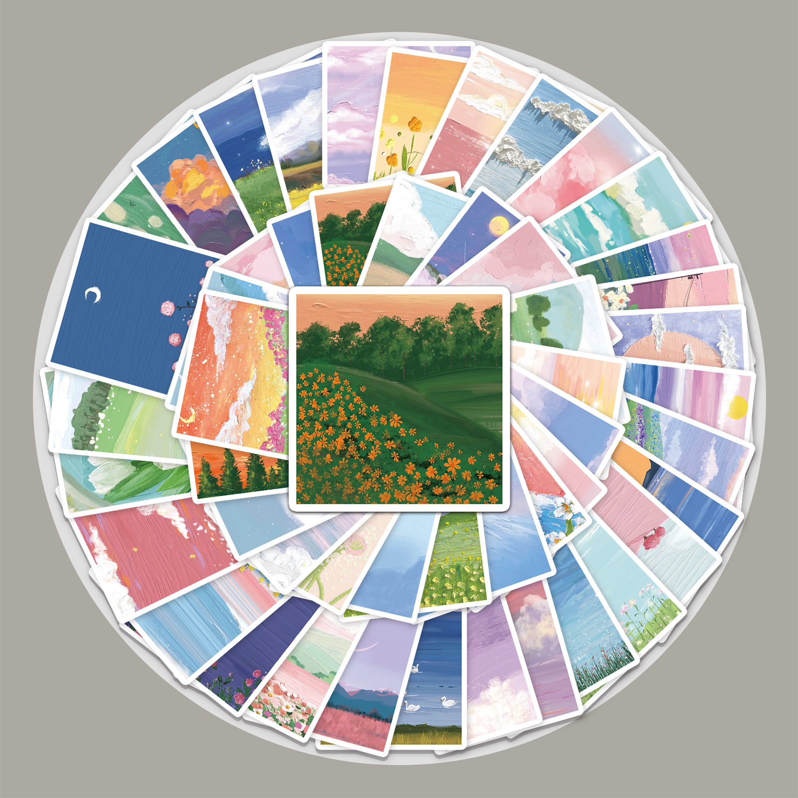 50张风景油画涂鸦贴纸ins风小清新贴纸diy滑板水杯行李箱贴纸