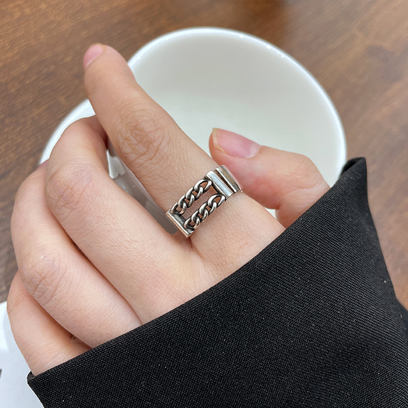 Zhiyun 925 Sterling Silver Ring Female Chain Hip Hop Exaggerated and Personalized Niche Bracelet Open Ring Non-Fading Wholesale