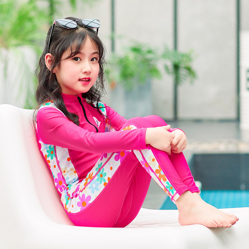 儿童连体泳衣女孩长袖长裤中大童少女童游泳衣全身冬季潜水服