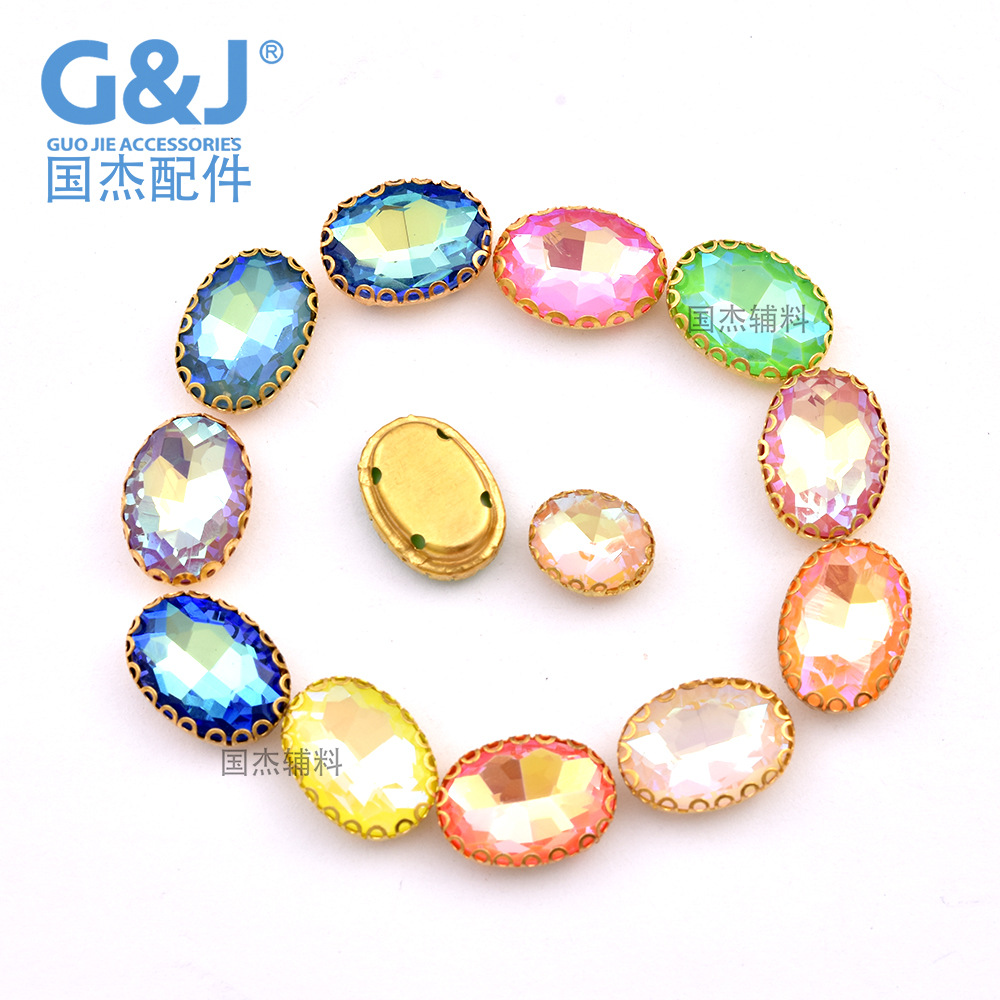 Mocha Color Glass Jewelry Inlaid Denier-Shaped Oval Lace Bag Buckle Gold Multi-D-Shaped Rhinestones Accessories Wholesale