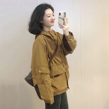 棕色连帽夹棉机车服外套女春季2024设计感小众工装上衣冲锋衣夹克