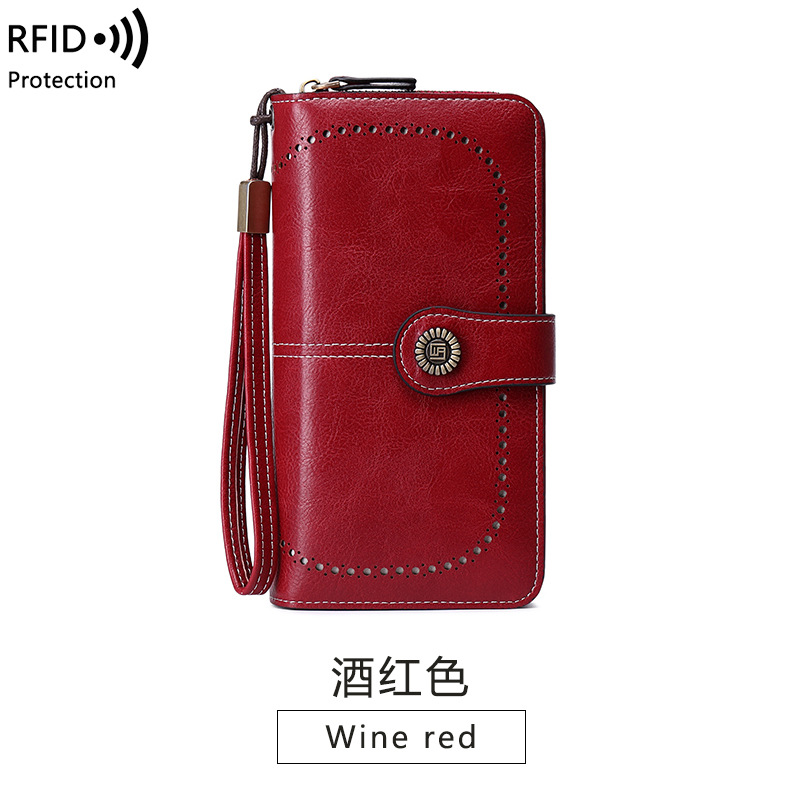 Cross-Border Hot Selling Rfid Anti-Magnetic Wallet Long Zipper Lady's Wallet Wallet European and American New Large-Capacity Handbag