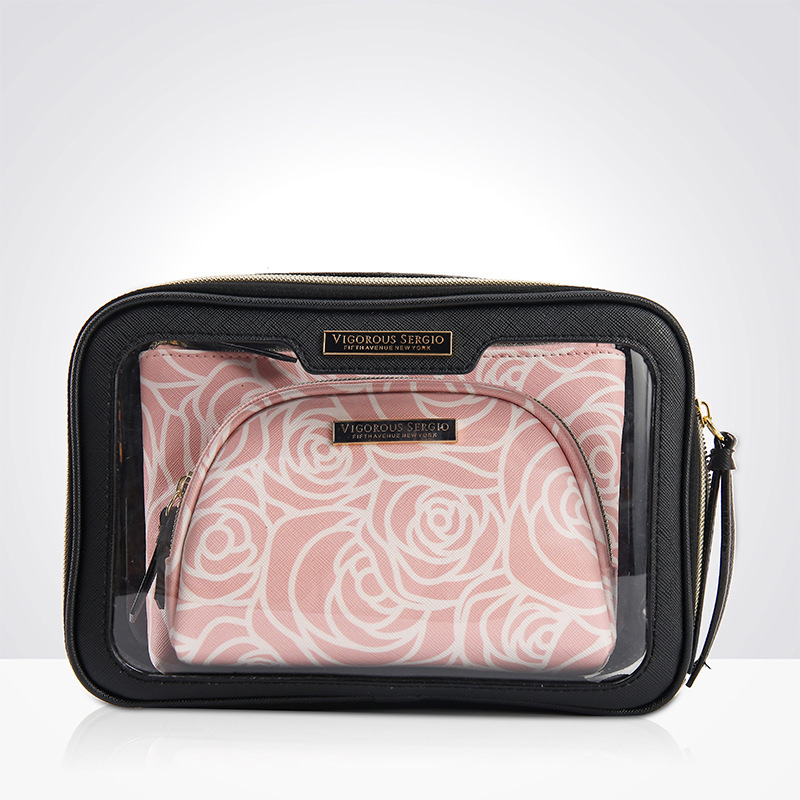 vigorous sergio rose防水pvc大容量套装组合收纳三合一化妆包