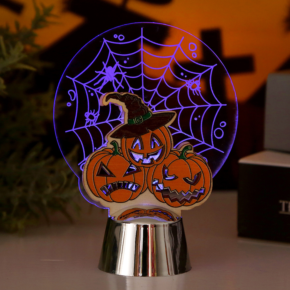 Acrylic Decoration 3d Desktop Small Night Lamp Halloween Atmosphere Decoration Lamp Carved Skull Pumpkin Lighting