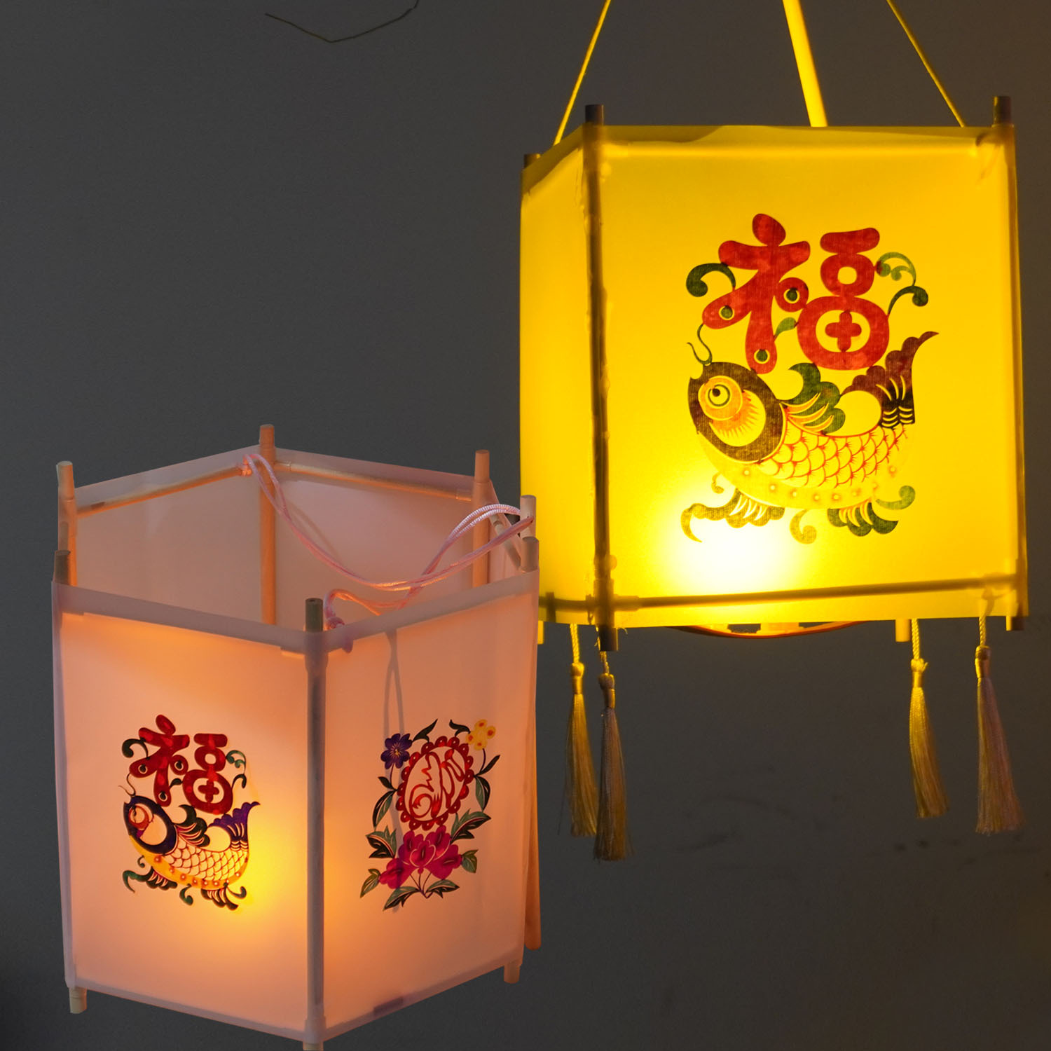 春节新年传统方形儿童手工diy手提灯笼 剪纸花灯 宫灯制作材料包