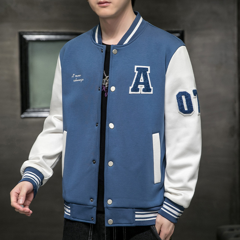 Men's Jacket Spring and Autumn Loose Trendy Japanese Leisure Baseball Uniform Hong Kong Style Stand Collar Coat Letter Cardigan Top