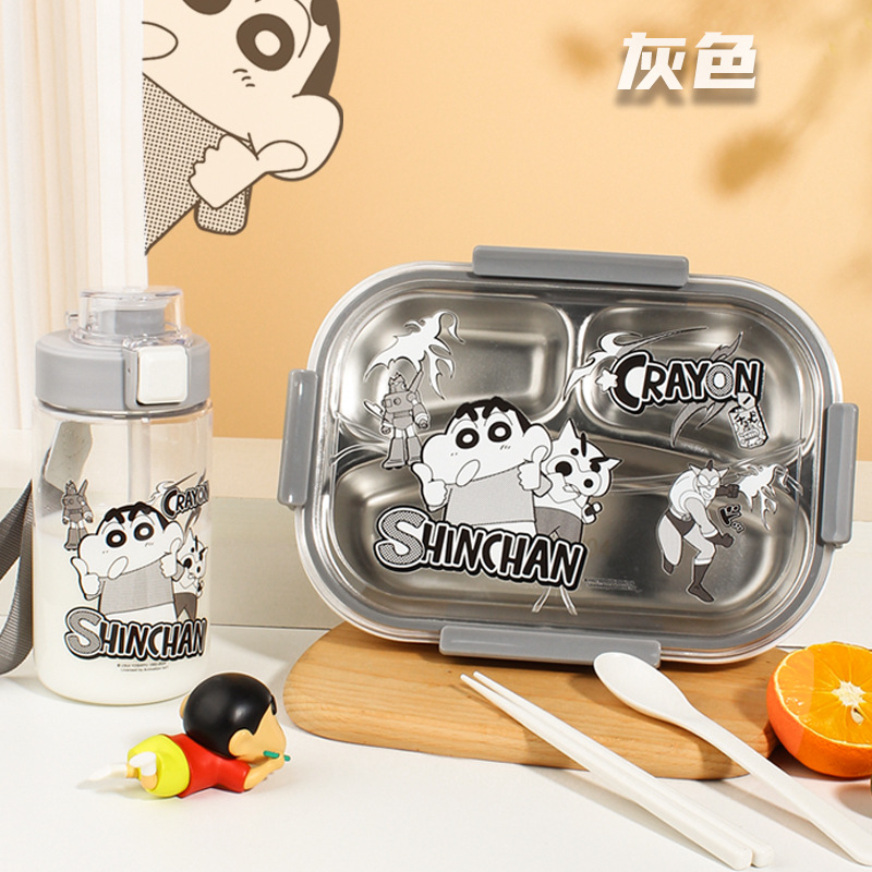 [Genuine Crayon Xiaoxin] Stainless Steel Insulated Lunch Box Water Cup Set Student Compartment Plate Kids Lunch Box