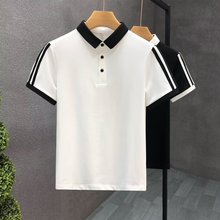 黑白纯色拼接短袖Polo衫时尚韩版修身百搭青少年夏季翻领上衣