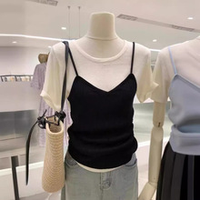 韩系假两件短袖t恤女2024新款夏季设计感洋气修身独特别致小上衣