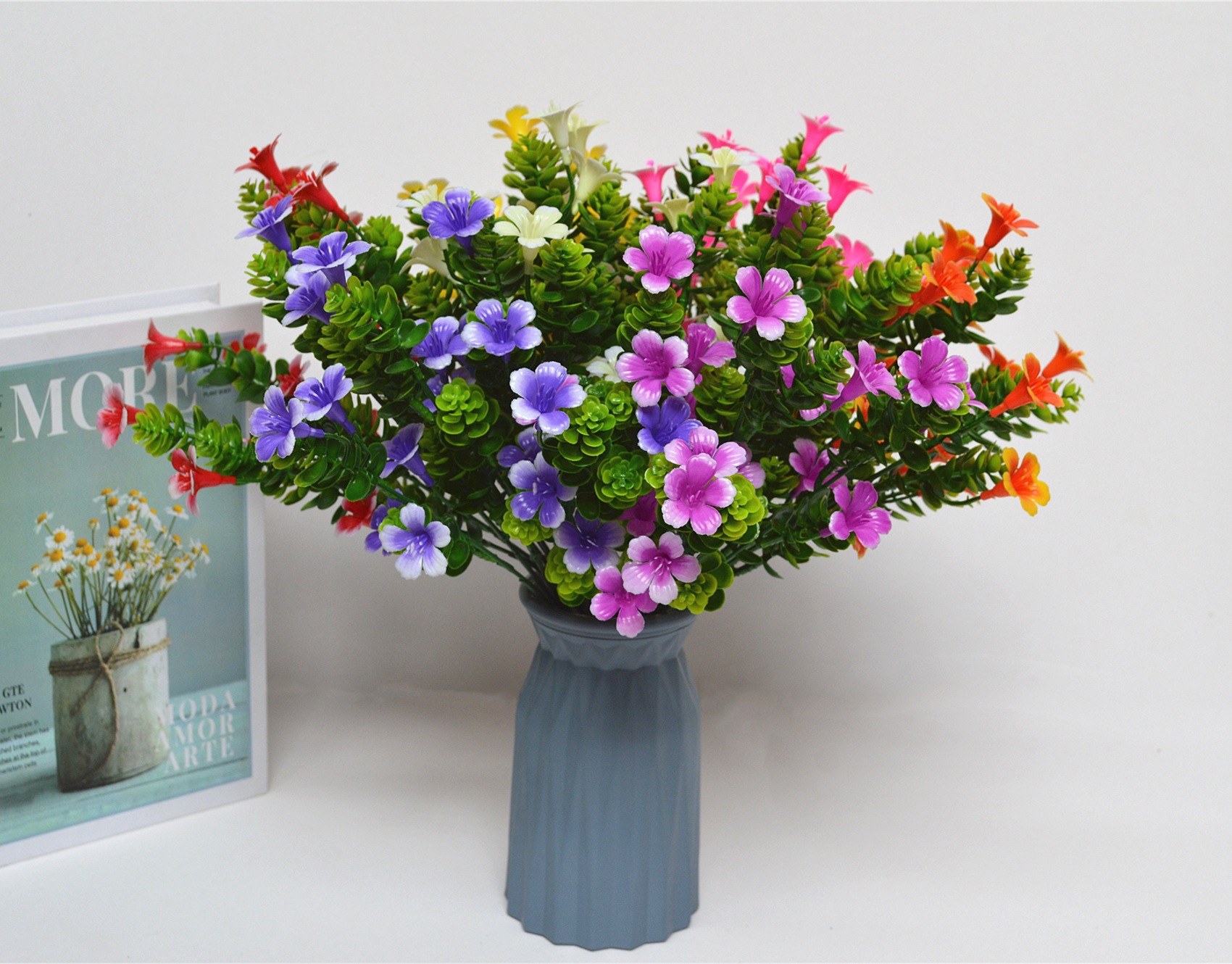 跨境批发仿真花水草牵牛花塑料花植物盆栽盆景干花客厅家居装饰