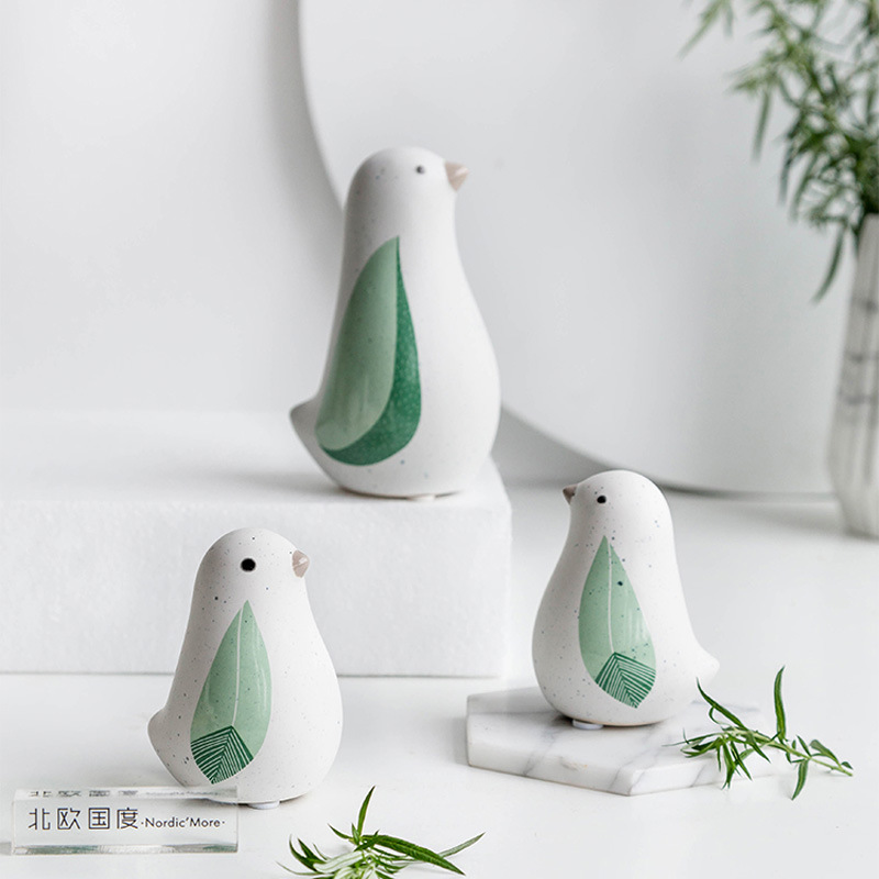 Cute Ins Style Fresh Ceramic Animal Bird Ornaments Room Desktop Cross-Border Craft Gift Soft Decoration