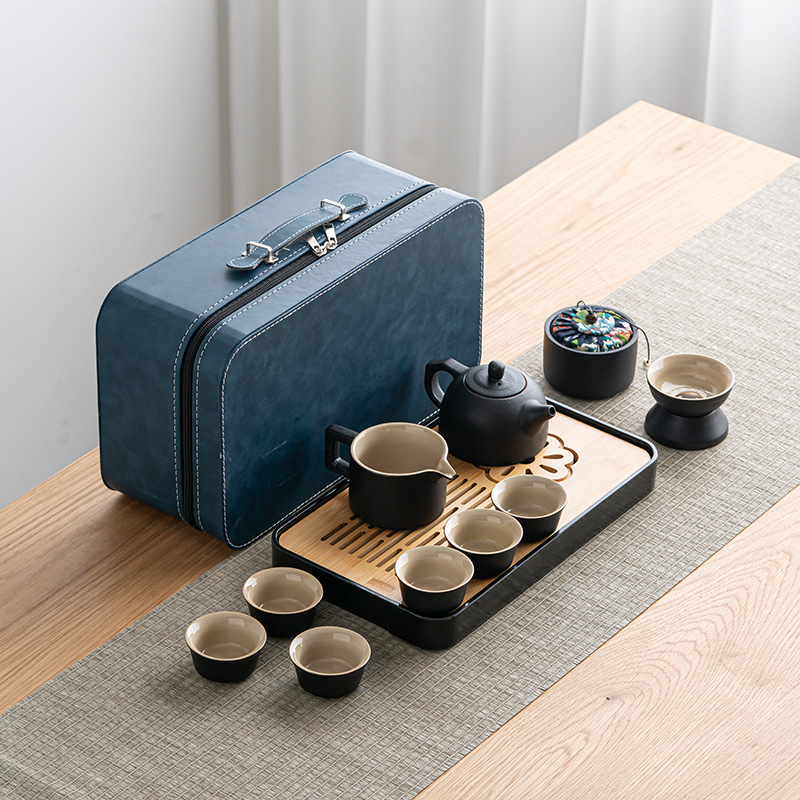 Travel Tea Set Japanese Kung Fu Teapot Set Ceramic Cup Tea Tray Portable Business Activities Hand Gift